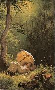 Der Maler auf einer Waldlichtung, unter einem Schirm liegend Carl Spitzweg